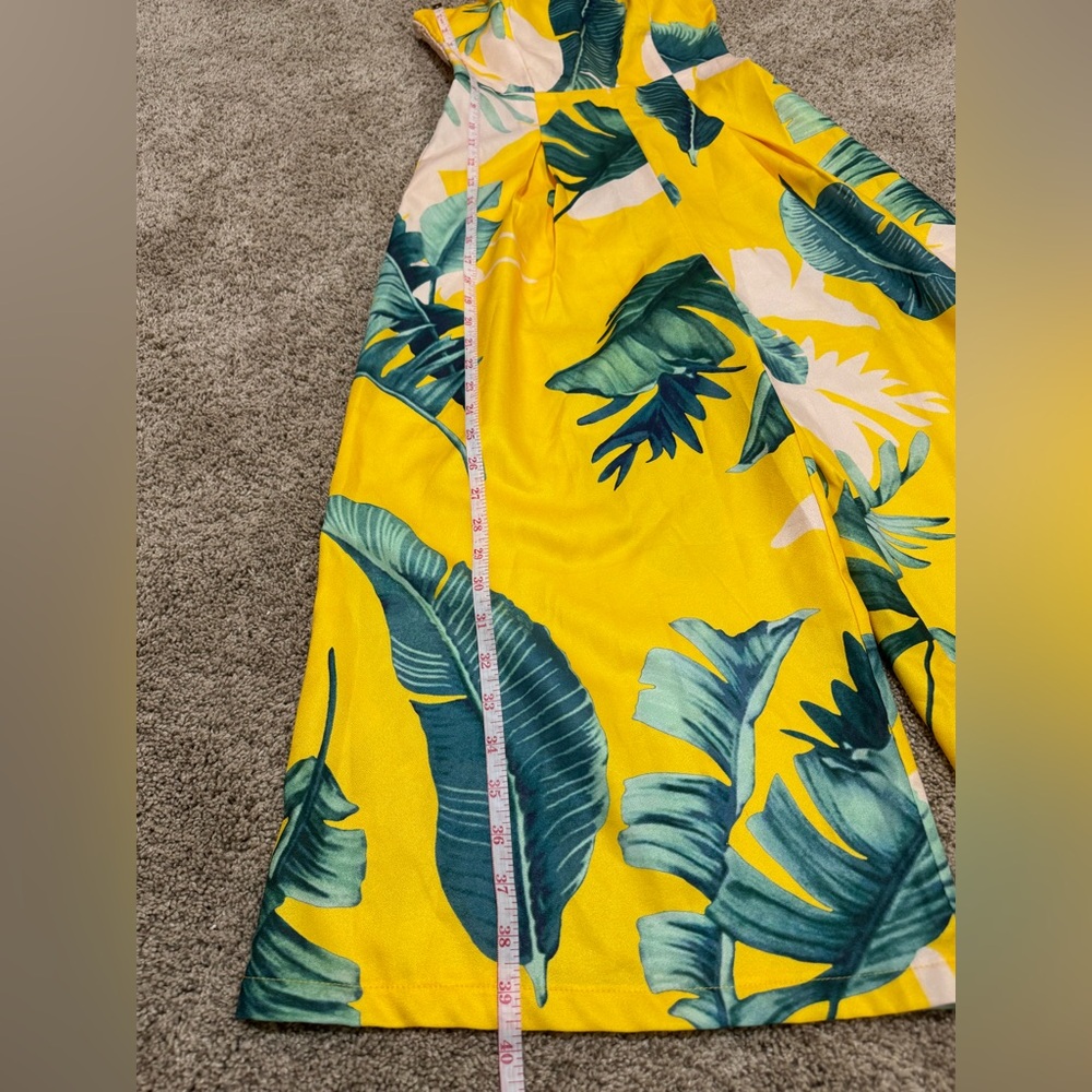 Lulu's Yellow Tropical Strapless Wide-Leg Jumpsuit NWOT - Picture 3 of 11